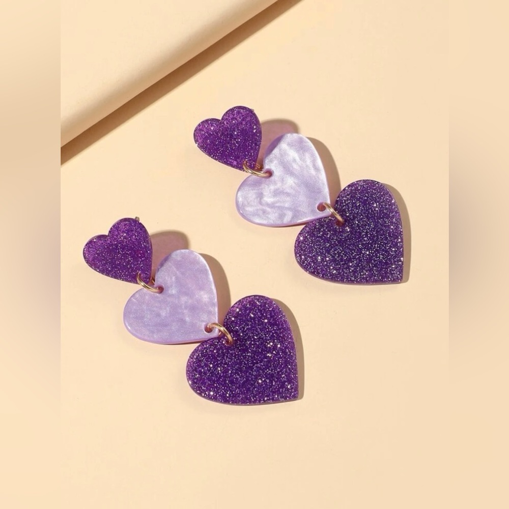 Purple Heart Drop Earrings